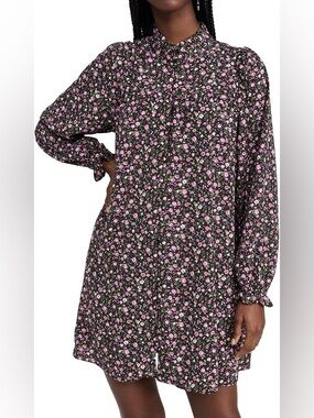 English Factory Black Mini Dress with Pink Floral Print